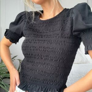& other stories smocked puff sleeve top